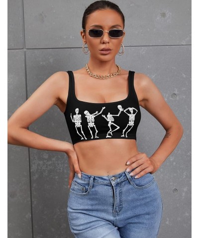 Women's Sexy Skeleton Skull Hand Print Sleeveless Funny Halloween Crop Tank Top Shirts Black Dance $10.34 Tanks