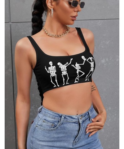 Women's Sexy Skeleton Skull Hand Print Sleeveless Funny Halloween Crop Tank Top Shirts Black Dance $10.34 Tanks