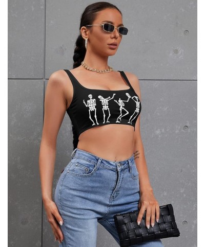 Women's Sexy Skeleton Skull Hand Print Sleeveless Funny Halloween Crop Tank Top Shirts Black Dance $10.34 Tanks