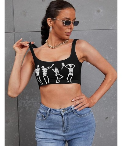 Women's Sexy Skeleton Skull Hand Print Sleeveless Funny Halloween Crop Tank Top Shirts Black Dance $10.34 Tanks