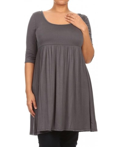 Plus Women's 3/4 Sleeve Empire Waist Baby Doll Dress Made in USA Charcoal $9.98 Dresses