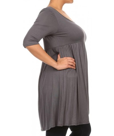 Plus Women's 3/4 Sleeve Empire Waist Baby Doll Dress Made in USA Charcoal $9.98 Dresses