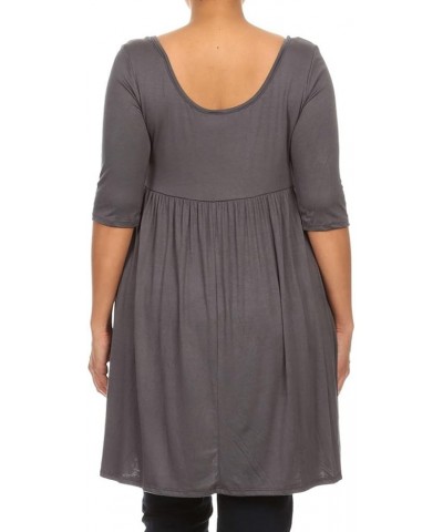 Plus Women's 3/4 Sleeve Empire Waist Baby Doll Dress Made in USA Charcoal $9.98 Dresses