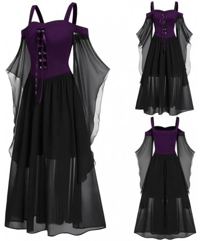Halloween Dress for Women Vintage Goth Corset Cold Shoulder Lace Up Medieval Dresses Prom Cocktail Renaissance Clothes B Dark...