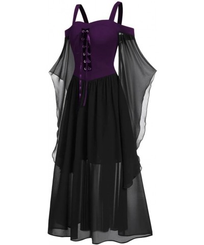 Halloween Dress for Women Vintage Goth Corset Cold Shoulder Lace Up Medieval Dresses Prom Cocktail Renaissance Clothes B Dark...