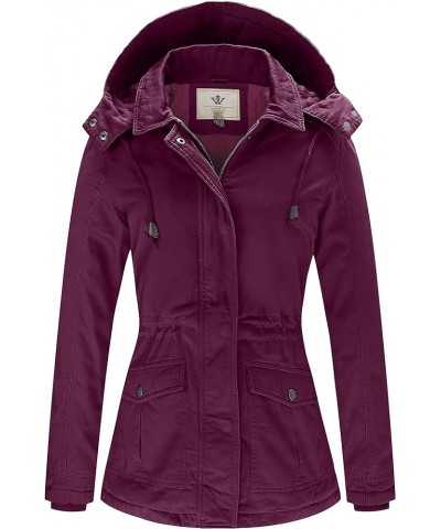 Women's Winter Thicken Cotton Coat Warm Parka Jacket with Removable Hood Deep Wine $33.60 Jackets