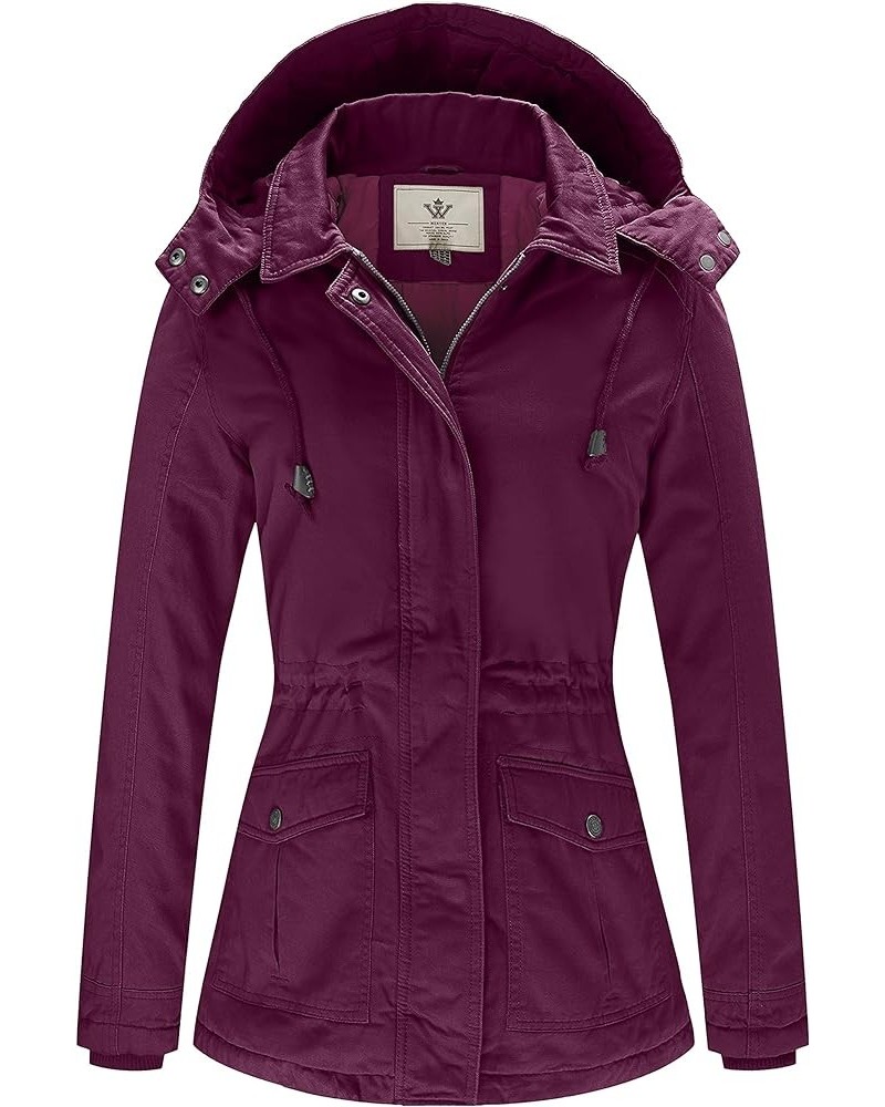 Women's Winter Thicken Cotton Coat Warm Parka Jacket with Removable Hood Deep Wine $33.60 Jackets