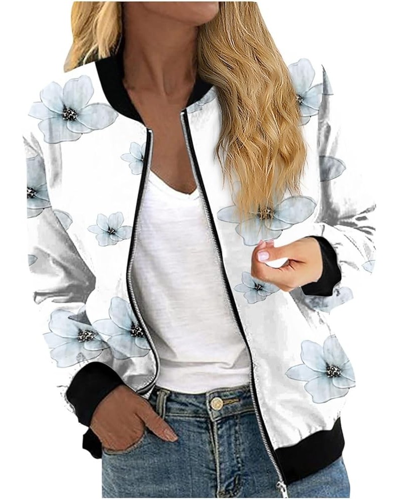 Women's Fall Zip Coat Jacket Fashion Casual Long Sleeve Lightweight Printed Outdoors Party Jacket with Pockets 03-light Blue ...