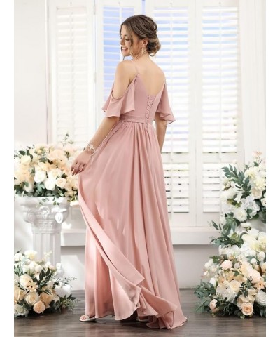 Women's Cold Shoulder Bridesmaid Dresses 2023 for Wedding Long V-Neck Formal Evening Party Dress with Slit VT018 Dusty Purple...