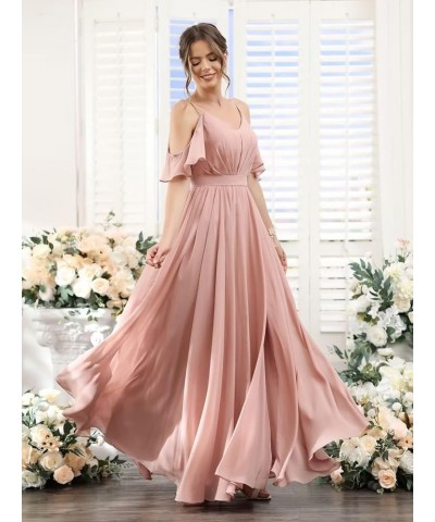 Women's Cold Shoulder Bridesmaid Dresses 2023 for Wedding Long V-Neck Formal Evening Party Dress with Slit VT018 Dusty Purple...