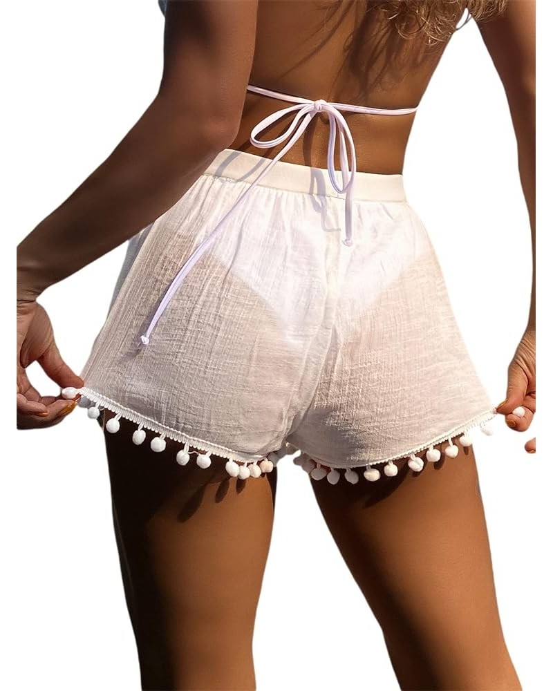 Women's Bikini Bottom Swimsuit Cover Up Pom Pom Tassel Beach Shorts White a $9.60 Swimsuits