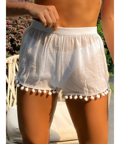 Women's Bikini Bottom Swimsuit Cover Up Pom Pom Tassel Beach Shorts White a $9.60 Swimsuits