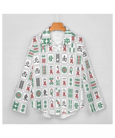 Chinese Mahjong Women's Shirt Long Sleeve Button Down Blouse V Neck Casual Shirts Tops 3X-Large Style $15.08 Blouses