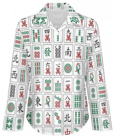 Chinese Mahjong Women's Shirt Long Sleeve Button Down Blouse V Neck Casual Shirts Tops 3X-Large Style $15.08 Blouses