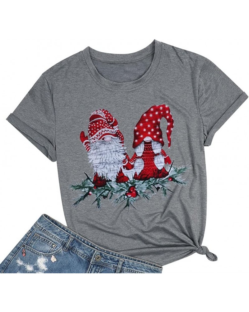 Women's Christmas Gnome Shirt Xmas Buffalo Plaid Splicing Tshirt Long Sleeve Holiday Tops P2-grey $10.02 T-Shirts