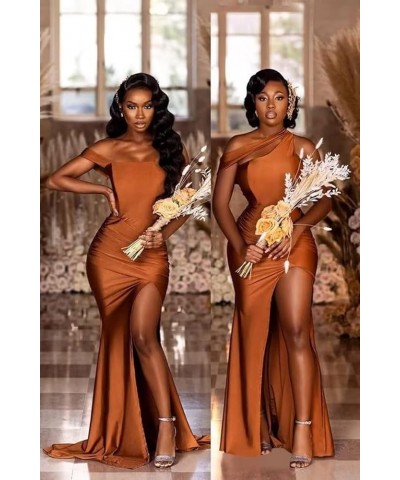 One Shoulder Mermaid Bridesmaid Dresses for Wedding Long Prom Dress with Slit Bodycon Formal Party Gowns Blue $44.12 Dresses