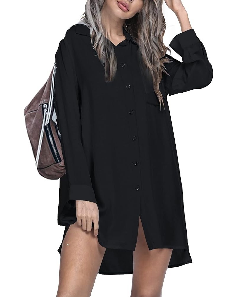 Women Long Sleeve Beach Shirt Bathing Suit Cover Up Button Down Coverups Bikini Beachwear Black $13.74 Swimsuits