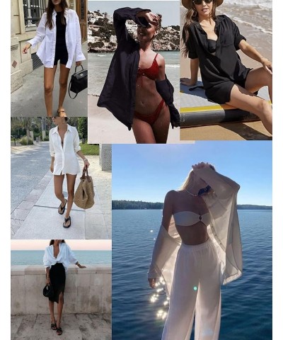 Women Long Sleeve Beach Shirt Bathing Suit Cover Up Button Down Coverups Bikini Beachwear Black $13.74 Swimsuits
