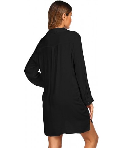 Women Long Sleeve Beach Shirt Bathing Suit Cover Up Button Down Coverups Bikini Beachwear Black $13.74 Swimsuits