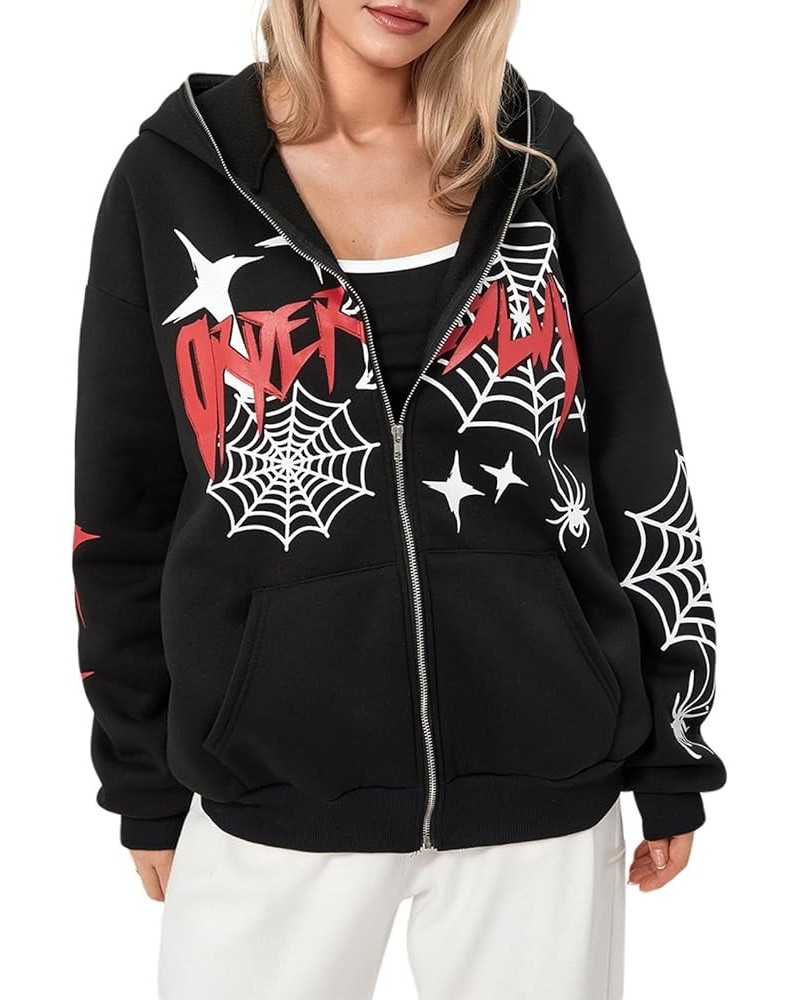 Unisex Men Women Halloween Hoodie Graphic Zip Up Sweatshirt Y2K Oversized Long Sleeve Rhinestone Skeleton Jacket Black-web an...
