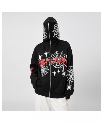 Unisex Men Women Halloween Hoodie Graphic Zip Up Sweatshirt Y2K Oversized Long Sleeve Rhinestone Skeleton Jacket Black-web an...