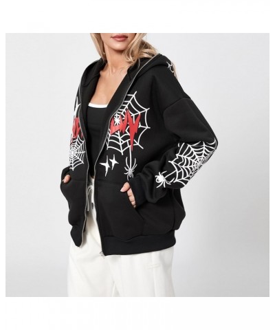 Unisex Men Women Halloween Hoodie Graphic Zip Up Sweatshirt Y2K Oversized Long Sleeve Rhinestone Skeleton Jacket Black-web an...