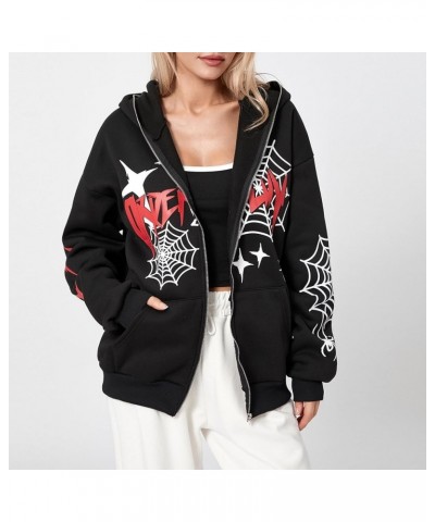 Unisex Men Women Halloween Hoodie Graphic Zip Up Sweatshirt Y2K Oversized Long Sleeve Rhinestone Skeleton Jacket Black-web an...