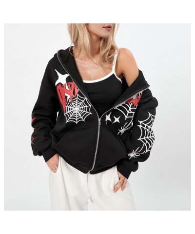 Unisex Men Women Halloween Hoodie Graphic Zip Up Sweatshirt Y2K Oversized Long Sleeve Rhinestone Skeleton Jacket Black-web an...