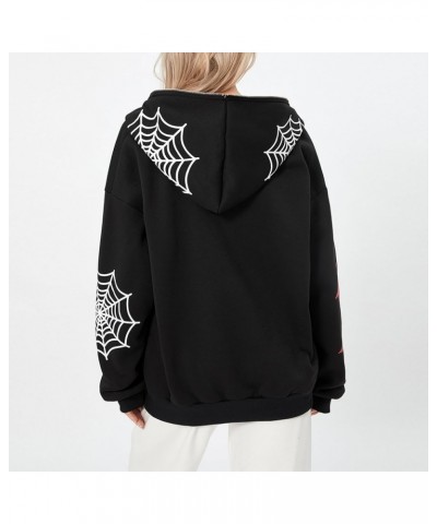 Unisex Men Women Halloween Hoodie Graphic Zip Up Sweatshirt Y2K Oversized Long Sleeve Rhinestone Skeleton Jacket Black-web an...