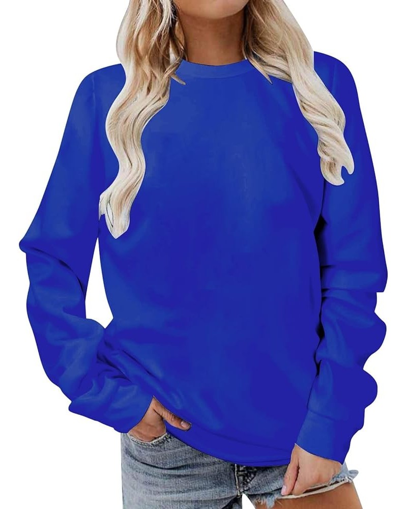 Women’s Long Sleeve Sweatshirts Trendy Solid Crewneck Casual Shirts Loose Fit Plus Size Pullover Fall Tops Blouse 3 Blue $9.9...