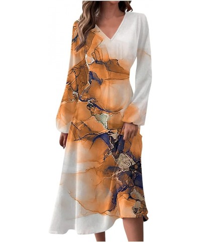 Dresses for Women Fall Winter Casual Fashion V-Neck Long Sleeve Solid Color Long Dress 3-orange $15.11 Tanks