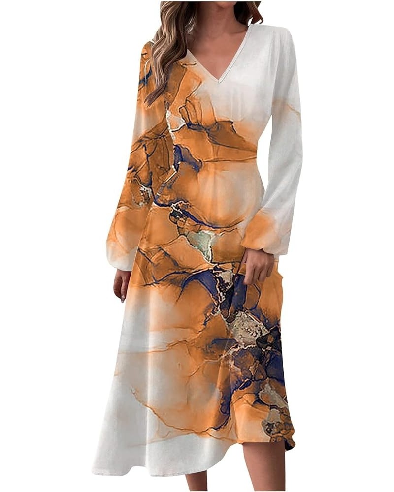 Dresses for Women Fall Winter Casual Fashion V-Neck Long Sleeve Solid Color Long Dress 3-orange $15.11 Tanks