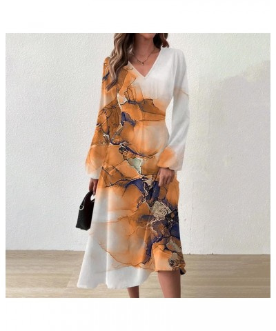 Dresses for Women Fall Winter Casual Fashion V-Neck Long Sleeve Solid Color Long Dress 3-orange $15.11 Tanks