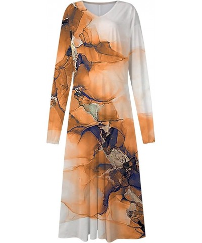 Dresses for Women Fall Winter Casual Fashion V-Neck Long Sleeve Solid Color Long Dress 3-orange $15.11 Tanks