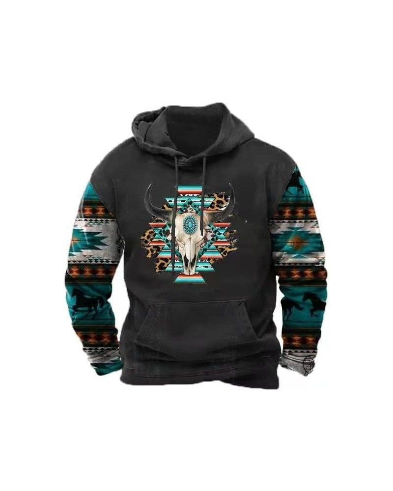 Western Aztec Printed Long Sleeve Hooded Sweatshirts Tribal Ethnic Color Block Matching Pullover Style28 $13.86 Hoodies & Swe...