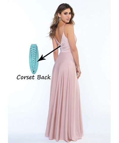 Women's V Neck Satin Bridesmaid Dresses with Slit Spaghetti Straps Formal Prom Gowns with Pockets MDPM96 Mustard Yellow $34.7...