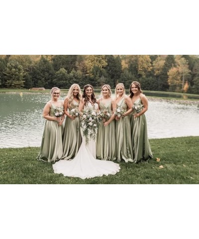 Women's V Neck Satin Bridesmaid Dresses with Slit Spaghetti Straps Formal Prom Gowns with Pockets MDPM96 Mustard Yellow $34.7...