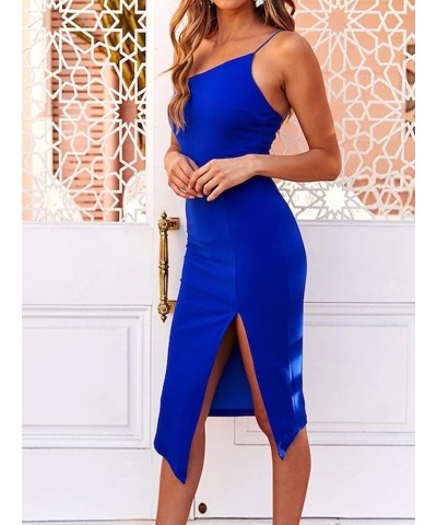 Clubwear for Women Sexy Backless Party Dress Bodycon Side Split Midi Dress Blue Midi Dress $24.33 Dresses