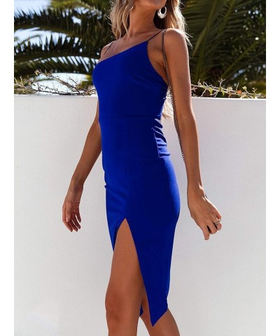 Clubwear for Women Sexy Backless Party Dress Bodycon Side Split Midi Dress Blue Midi Dress $24.33 Dresses