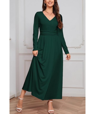 Women 2023 Fall Dresses Long Sleeve V Neck High Waist Slit Casual Long Wedding Guest Dress with Pockets Dark Green $13.49 Dre...