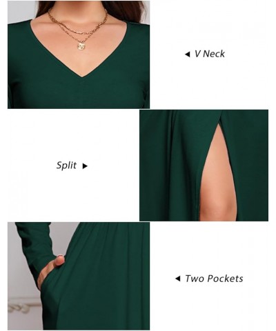 Women 2023 Fall Dresses Long Sleeve V Neck High Waist Slit Casual Long Wedding Guest Dress with Pockets Dark Green $13.49 Dre...