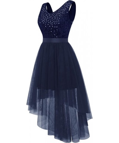 Women's Sparkly Sequin Glitter Dress 2024 Cocktail Prom Wedding Guest Dress Hi-Lo V Neck Tulle Formal Party Dress Navy $25.85...