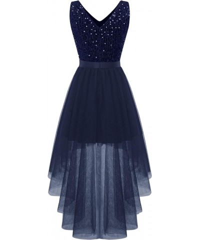 Women's Sparkly Sequin Glitter Dress 2024 Cocktail Prom Wedding Guest Dress Hi-Lo V Neck Tulle Formal Party Dress Navy $25.85...