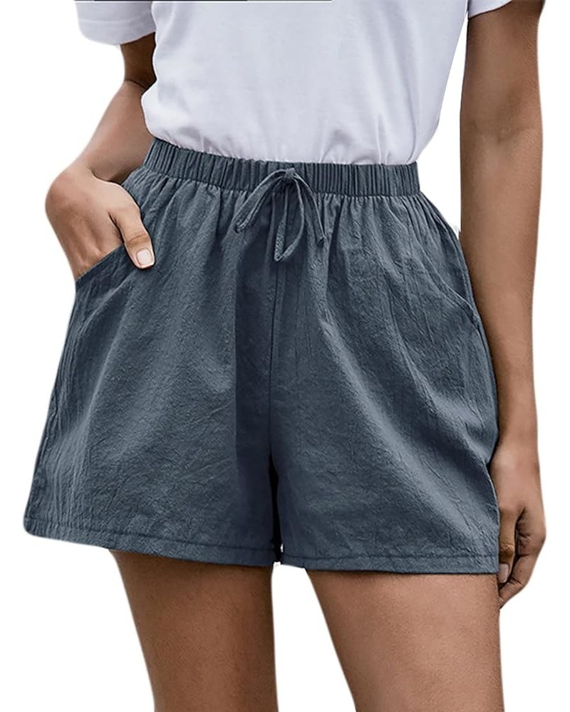 Womens Cotton Linen Shorts Solid Side Pocket Casual Beach Shorts Breathable Loose Fit Cute Travel Dressy Summer Shorts Dark G...