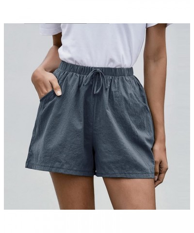 Womens Cotton Linen Shorts Solid Side Pocket Casual Beach Shorts Breathable Loose Fit Cute Travel Dressy Summer Shorts Dark G...