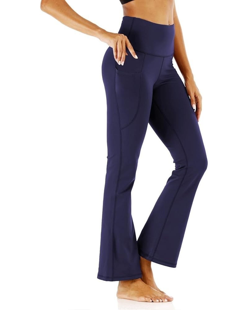 Flare Leggings for Women with Pockets High Waisted Tummy Control Workout Leggings Flared Athletic Gym Yoga Pants Navy-a $10.2...