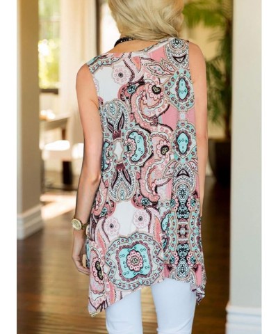 Women Summer Sleeveless Floral Tunic Tank Tops Swing Blouse Shirts Pink $7.94 Tanks