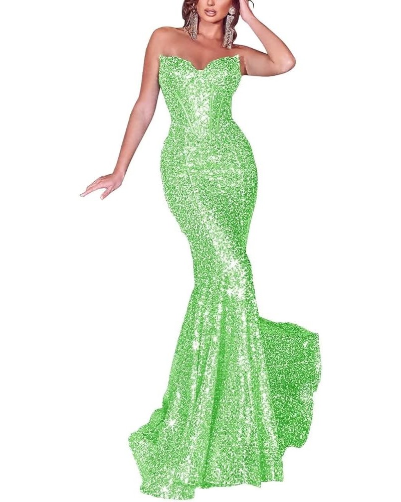 Sequins Prom Dress Long Corset Formal Evening Party Gowns Sparkly Mermaid V-Neck Homecoming Dress for Women Fluorescent $36.6...