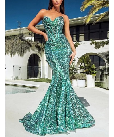 Sequins Prom Dress Long Corset Formal Evening Party Gowns Sparkly Mermaid V-Neck Homecoming Dress for Women Fluorescent $36.6...