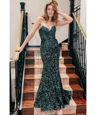 Sequins Prom Dress Long Corset Formal Evening Party Gowns Sparkly Mermaid V-Neck Homecoming Dress for Women Fluorescent $36.6...